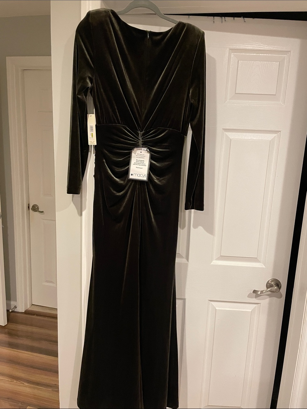 Eliza J Olive Velvet Ruched Long-Sleeve Gown - Picture 6 of 11